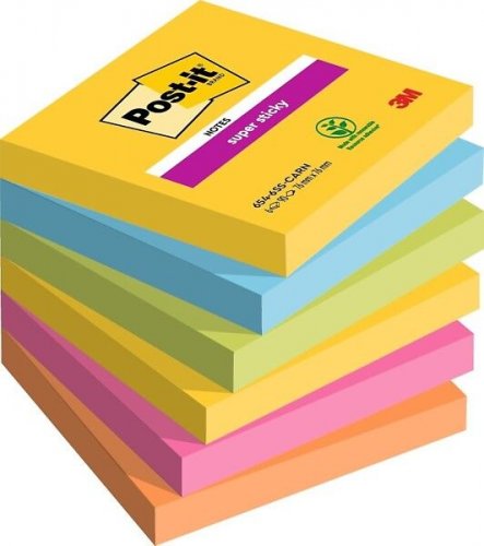 Muistilappu Post-it Super Sticky Carnival 76x76mm 6x90kpl