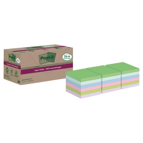 Muistilappu Post-it® super sticky eko 76 x 76 mm värilajitelma 18kpl