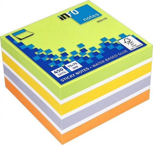 Muistilappukuutio Info Notes 5 väriä 75x75mm 450kpl