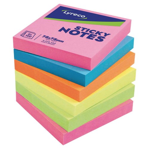 Muistilaput Lyreco 75 x 75mm brilliant värilajitelma 1 kpl=6 nidettä 6kpl