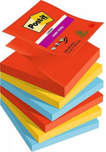 Muistilaput Z-notes Post-it Super Sticky Playful 76x76mm viestilappu 6x90 kpl