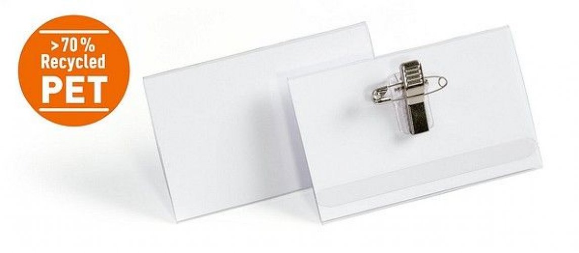 Nimikorttikotelo rPET 56x90mm klipsi/neula 50kpl