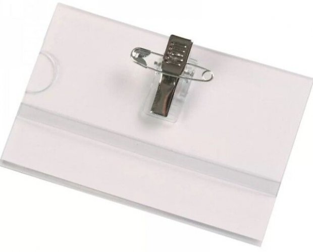 Nimilappupidike 57x90 mm neula/klipsi kirkas muovi