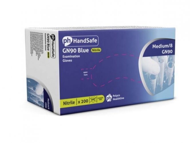 Nitriilikäsine HandSafe GN90 8/Medium sininen puuteriton 200kpl, hinta 12,20€