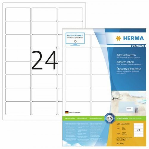 Osoitetarra Herma Premium 4645 A4/24-os 63,5x33,9mm 100ark