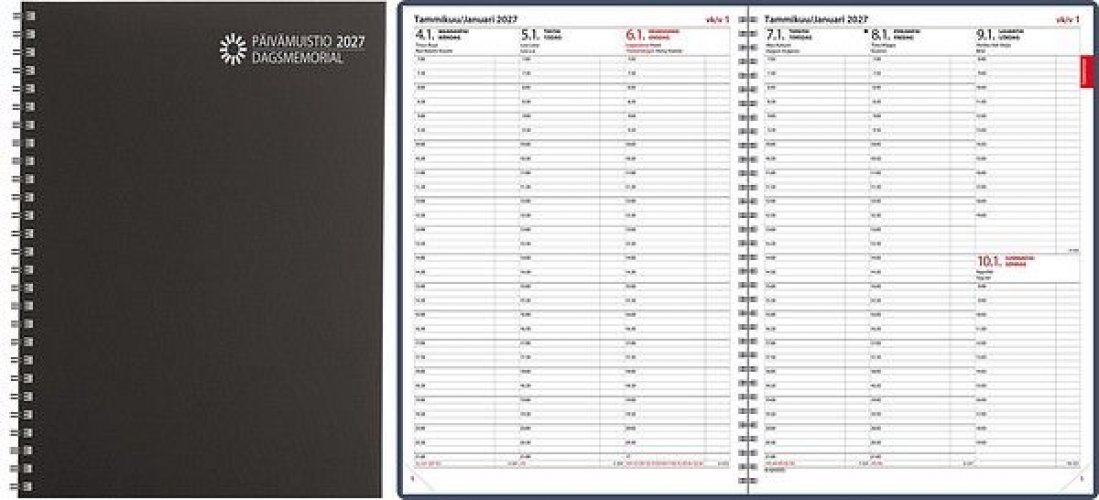 Päivämuistio 2027 A4 kierre Tuohi pöytäkalenteri musta