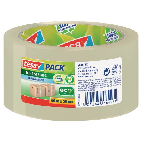 Pakkausteippi Tesa® 58153 eco & strong pp 50 mm x 66 m kirkas