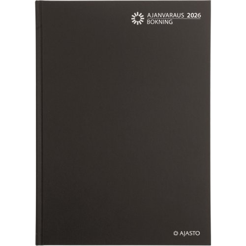 Pöytäkalenteri Ajasto Ajanvaraus 2026 sidottu musta 210 x 297mm