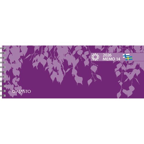 Pöytäkalenteri Ajasto Memo 14 2026 lila 255 x 95 mm