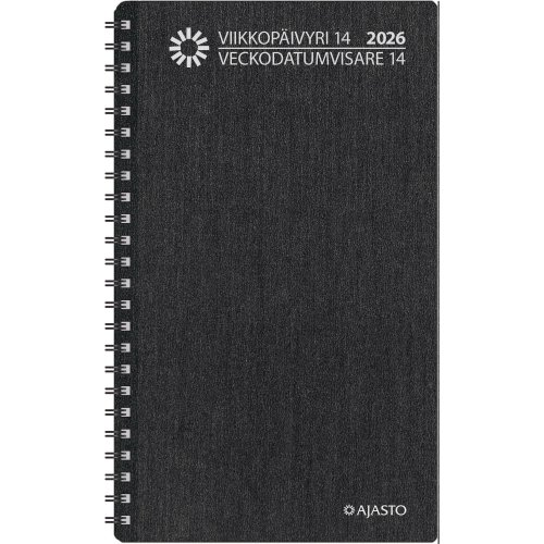 Pöytäkalenteri Ajasto Viikkopäivyri 14 2026 tummanharmaa 120 x 210mm