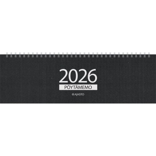 Pöytämemo Ajasto 2026 pöytäkalenteri musta 305 x 90 mm