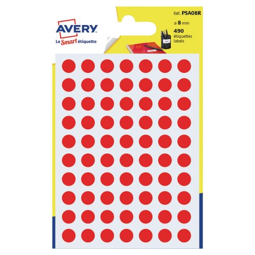 Pyöreä Tarra Avery psa08r 8mm punainen 490kpl
