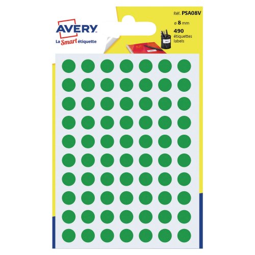 Pyöreä Tarra Avery psa08v 8mm vihreä 490kpl