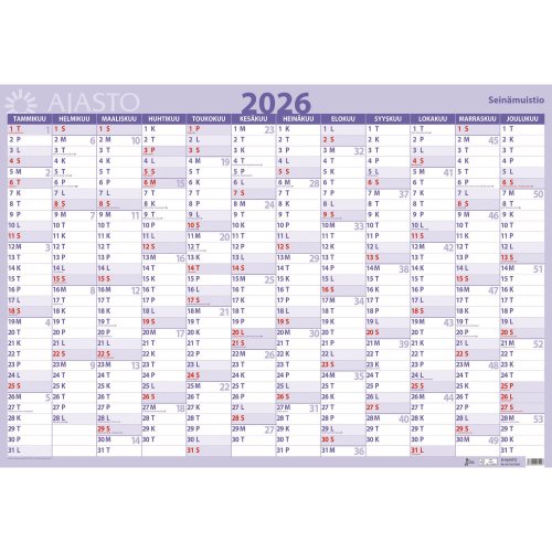 Seinäkalenteri Ajasto Seinämuistio 2026 850 x 590mm