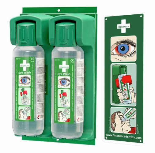 Seinäteline Cederroth 2:lle silmänhuuhtelupullolle