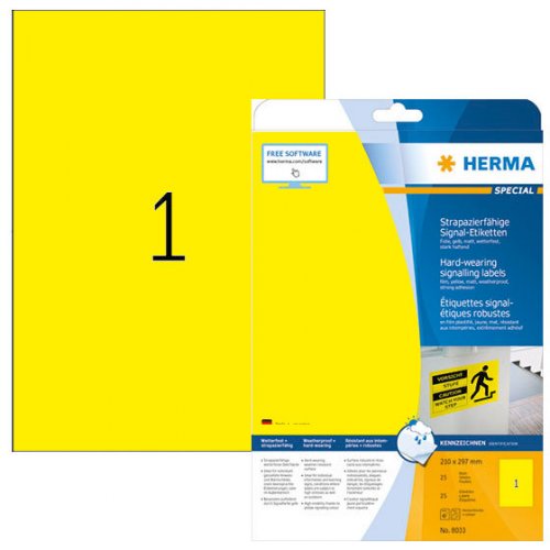 Tarra-arkki signaali Herma 8033 kelt. A4 210x297, 25ark/ltk
