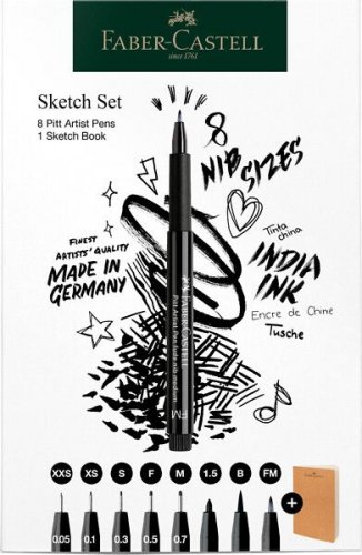 Sivellinkynäsarja Faber-Castell Pitt musta 8 leveyttä, luonnoskirja