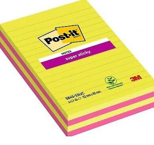 Super Sticky Meeting Notes 127x203mm viivat värilaj 4x45