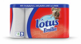 Talouspyyhe Lotus Emilia 2-krs, 8 rll/pkt, 3 pkt/sk