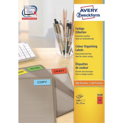 Tarra-arkki Avery 3448 70 x 37mm 24-osainen punainen 2400kpl