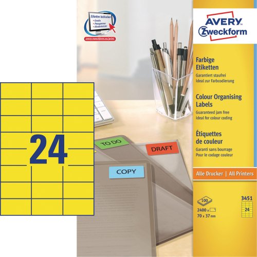 Tarra-arkki Avery 3451 70 x 37mm 24-osainen keltainen 2400kpl