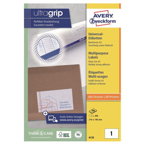 Tarra-arkki Avery 6135 a5 148 x 210mm 1-osainen 200kpl