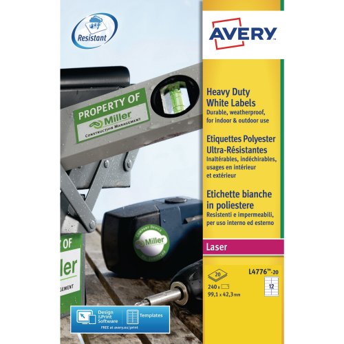 Tarra-arkki Avery l4776 99,1 x 42,3mm 12-os. valkoinen 240kpl