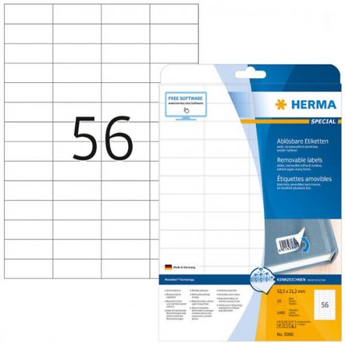 Tarra-arkki Herma 5080 A4/56-os siirrettävä 52,5x21,2mm 25ark
