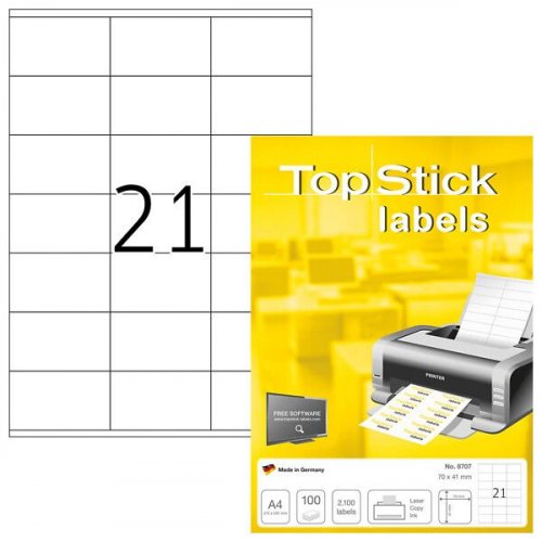 Tarra-arkki Top Stick 8707 A4/21-osainen 70x41mm 100ark