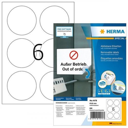 Tarra Pyöreä Herma 85mm. A4 valkoinen 6kpl 100 arkkia