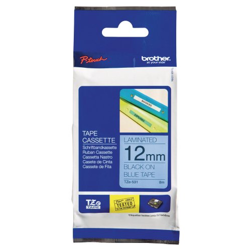 Tarranauha Brother tze-531 12mm musta/sininen