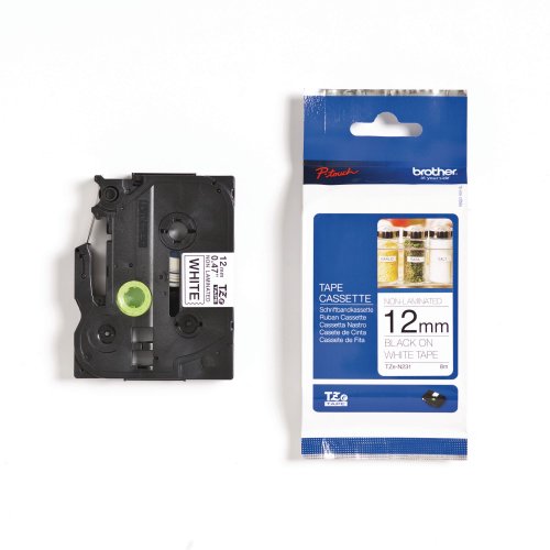 Tarranauha Brother tze-n231 12mm musta/valkoinen