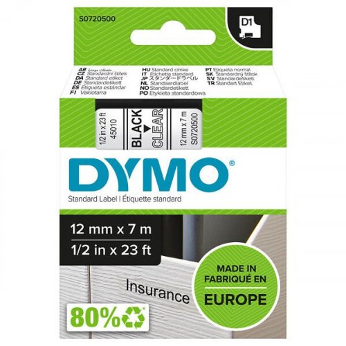 Tarranauha dymo d1 12mm x 7m musta/kirkas