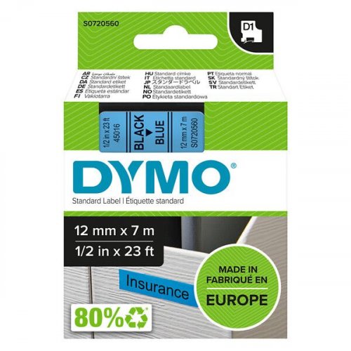 Tarranauha dymo d1 12mm x 7m musta/sininen