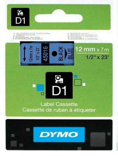 Tarranauha dymo d1 12mm x 7m musta/sininen