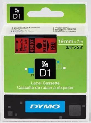 Tarranauha dymo d1 19mm x 7m musta/punainen