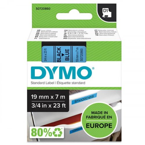 Tarranauha dymo d1 19mm x 7m musta/sininen
