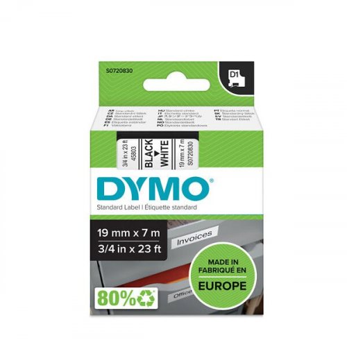 Tarranauha dymo d1 19mm x 7m musta/valkoinen