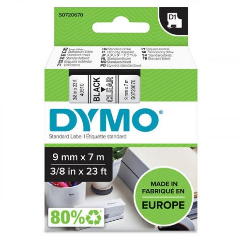 Tarranauha dymo d1 9mm x 7m musta/kirkas