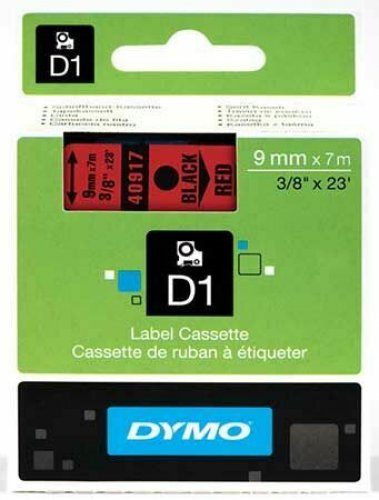 Tarranauha dymo d1 9mm x 7m musta/punainen