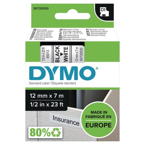 Teippi Dymo s0720530 d1 12mm musta/valk