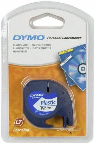 Tarranauha Dymo Letratag 12mmx4m valkoinen muovi