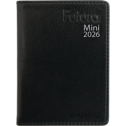 Taskukalenteri Ajasto Futura Mini 2026 72 x 102 mm musta