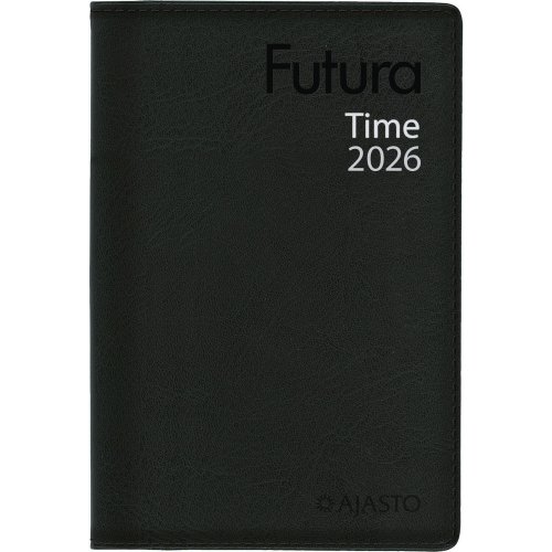 Taskukalenteri Ajasto Futura Time 2026 musta 82 x 128 mm
