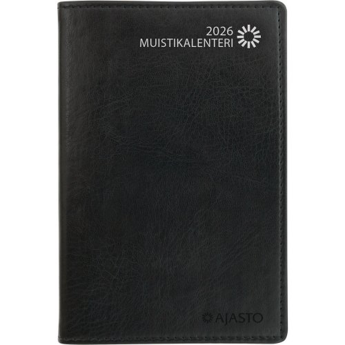 Taskukalenteri Ajasto Muistikalenteri 2026 musta 82 x 128mm
