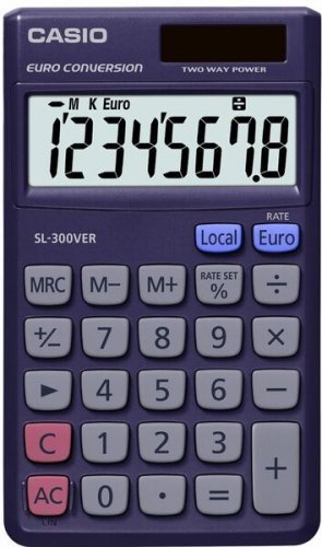 202103 Taskulaskin SL-300VER-s on valokennolla ja paristolla toimiva monipuolinen lompakkomallinen taskulaskin jossa on suuri ja kirkas 8-numeroinen näyttö. Taskulaskimessa on selkeät suuret näppäimet.