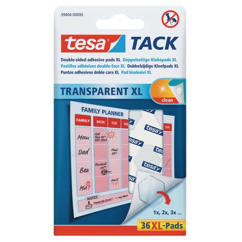 Tesa® kiinnitystarra xl uudelleenkäytettävä kirkas 36kpl
