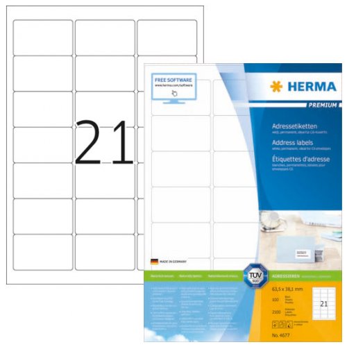 Herma Premium 4677 A4/21-os 63,5x38,1 mm 100 arkkia