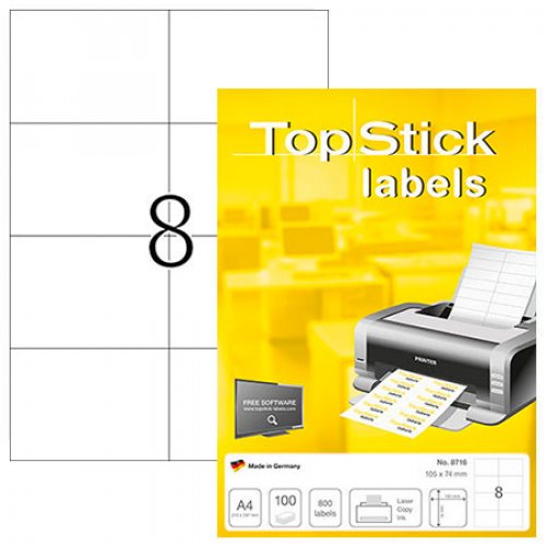 Tarra-arkki Top Stick 8716 A4/8-osainen 105x74mm 100ark