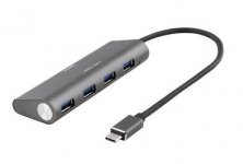 Usb-c hub Deltaco 4-port 4xUSB-A ,alumiinia,musta